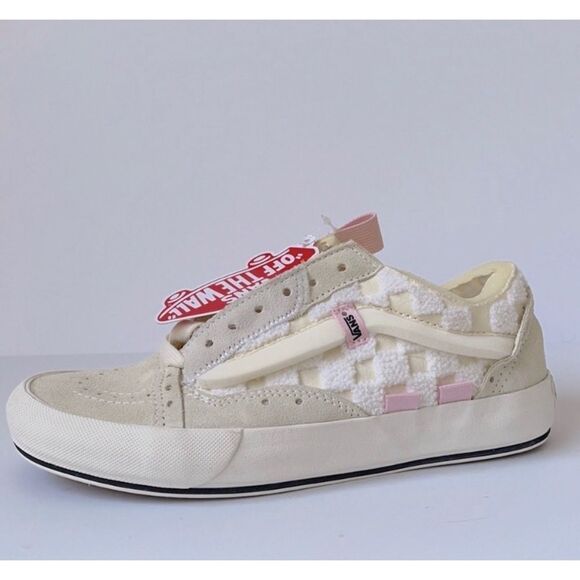 Vans Chenille Check Old Skool Cap beige/pink suede lace-up sneakers NWOB - Picture 1 of 12